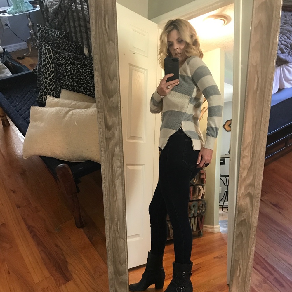 Poof sweater stripe combo Anthropologie loft Turk